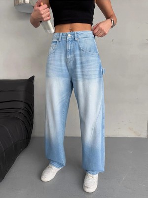 Zeo Basic Baloon Fit Dikiş Detaylı Balta Cepli Açık Indigo Jean