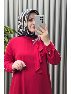 Elmas Tesettür Kadın Tesettür Giyim Büyük Beden Taşlı Fular Krep Abiye Tunik