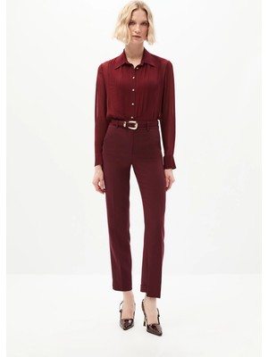 SHN Bordo Kemerli Klasik Pantolon