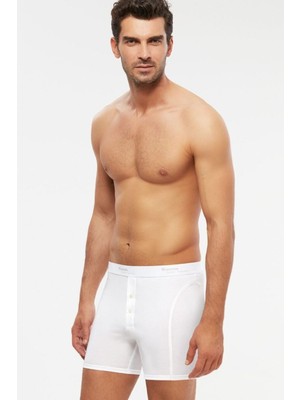Kom Long Şort Erkek 2li Boxer Beyaz