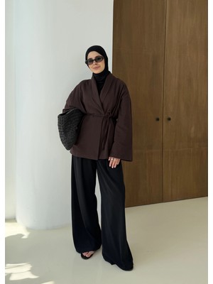 Moda Aksa 001 Bağalamalı Kimono Kahverengi