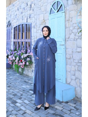 Nisum Moda Üç Çiçekli Pamuk Keten Takım