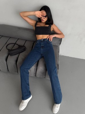Zeo Basic Dark Blue Straight Boru Paça Jean