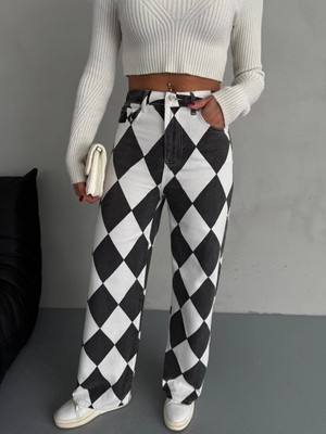 Zeo Basic Baklava Desenli Palazzo Pantolon