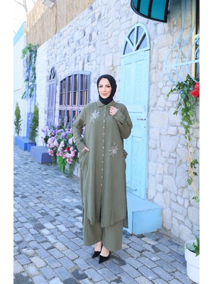 Nisum Moda Üç Çiçekli Pamuk Keten Takım