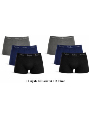 Tutku Paket 6'lı 0114 Likralı Erkek Boxer (+2 Siyah  +2 Füme +2 Lacivert ) Abani Classic