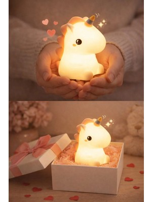 MiraLive Rgb LED Unicorn Gece Yatak Odası Lambası Renk Değiştiren Yumuşak Silikon Şarj Edilebilir
