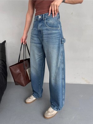 Zeo Basic Baloon Fit Dikiş Detaylı Balta Cepli Tint Mavi Jean
