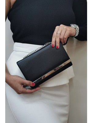 Nazart Kadın Abiye Clutch Portföy Gece Çantası Siyah Kumaş Şık Görünüm ve Ergonomik Tasarım
