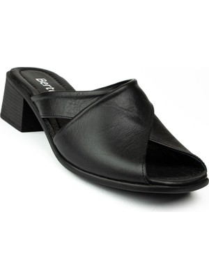 Babalı 4804 Siyah Deri Topuklu Günlük Kadın Terlik