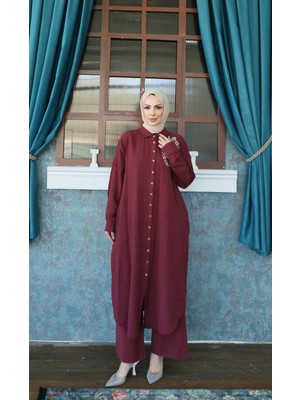 Nisum Moda Çiçek Nakışlı Pamuk Keten Takım