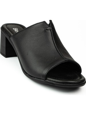 Babalı 1513 Siyah Deri Topuklu Günlük Kadın Terlik