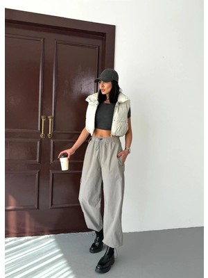 Zeo Basic Paraşüt Kumaş Kargo Cepli Bel ve Paça Lastik Detaylı Pantolon