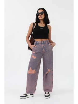 Zeo Basic Skater Fit Kızıl Tint Yırtık Jean