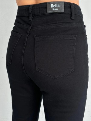 Zeo Basic Likralı Mom Jean Siyah Gabrdin Kumaş