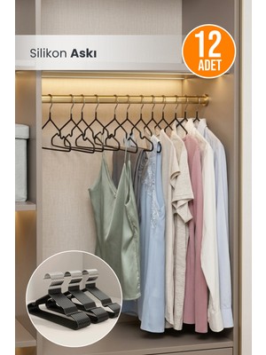 Orvila 12'li Silikon Kaplamalı Elbise Askısı Kıyafet Askısı Kaydırmaz Elbise Askısı
