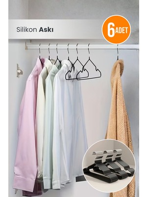 Orvila 6'lı Silikon Kaplamalı Elbise Askısı Kıyafet Askısı Kaydırmaz Elbise Askısı