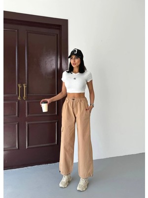 Zeo Basic Paraşüt Kumaş Kargo Cepli Bel ve Paça Lastikli Pantolon