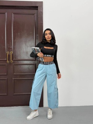 Zeo Basic Paraşüt Kumaş Bel ve Paça Lastik Detaylı Kargo Pantolon