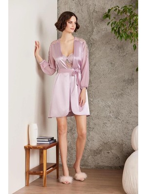 Pierre Cardin Saten Gecelik Sabahlık Pijama Şort 6'lı Gelin Çeyiz Seti ROSE6005