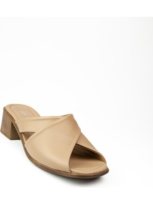 Babalı 4804 Bej Deri Topuklu Günlük Kadın Terlik