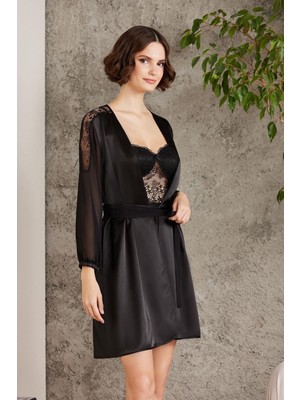 Pierre Cardin Saten Gecelik Sabahlık Pijama Şort 6'lı Gelin Çeyiz Seti 6005