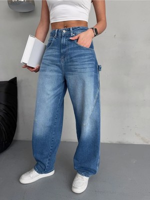 Zeo Basic Baloon Fit Dikiş Detaylı Balta Cepli Dark Blue Jean