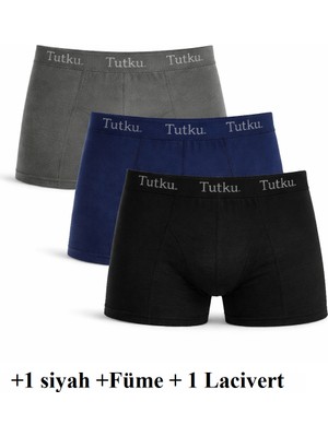 Tutku 3'lü Paket Tutku Likralı Erkek Boxer (+1 Siyah +1 Füme +1 Lacivert) Abani Classic