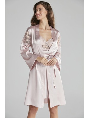 Pierre Cardin 6'lı Saten Gecelik Sabahlık Çeyiz Seti 6955 Pudra Renk