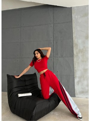 Zeo Basic Arka Kısmı Kot Ön Kısmı Penye Detaylı Geniş Paça Pantolon