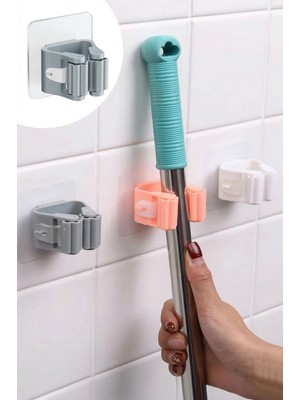 Pazar Kapısı 4’lü Set Kendinden Yapışkanlı Mop ve Süpürge Tutucu – Delmeden Duvar Organizeri