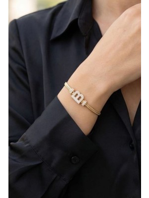 Uretti - Nerman 4053 7439 B Harfli Taşlı Gold Bileklik