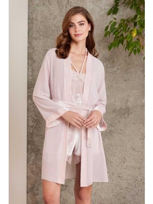 Pierre Cardin Dantelli Kadife Tulum Sabahlık Takım 4800 Pudra