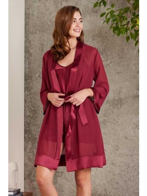 Pierre Cardin Saten Bordo Dörtlü Gelin Çeyiz Seti 7085