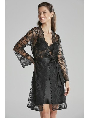 Pierre Cardin Siyah 6'lı Kaplı Midi Gecelik Sabahlık Set 6225