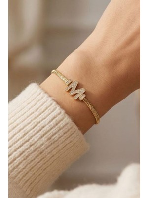 Uretti - Nerman 4053 1459 M Harfli Taşlı Gold Bileklik