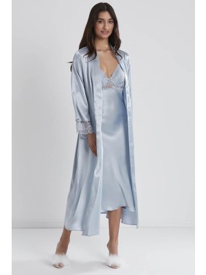 Pierre Cardin Uzun Saten Sabahlık Gecelik Set 4370 Mist