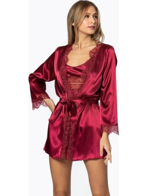 Pierre Cardin Saten 3lü Kimono Şort Takımı 2490 Bordo