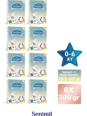 Senimil 1 Mutlu Geceler  Bebek Sütü 300 gr (0-6 Ay)  8 Li Avantaj Paketi