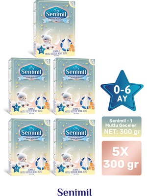 Senimil 1 Mutlu Geceler  Bebek Sütü 300 gr (0-6 Ay)  5 Li Avantaj Paketi