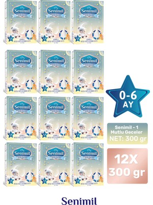 Senimil 1 Mutlu Geceler  Bebek Sütü 300 gr (0-6 Ay)  12 Li Avantaj Paketi