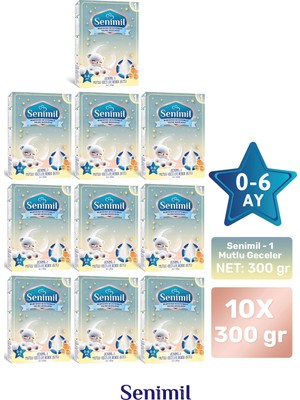 Senimil 1 Mutlu Geceler  Bebek Sütü 300 gr (0-6 Ay)  10 Lu Avantaj Paketi