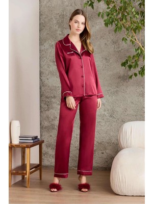 Pierre Cardin Saten Pijama Takımı 1200 Bordo