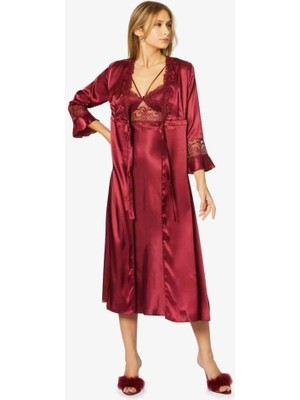 Pierre Cardin 6'lı Bordo Uzun Gecelik Sabahlık Set 6025