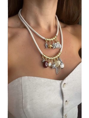 First Jewelry Krem Rengi 2'li Charmlı Kolye