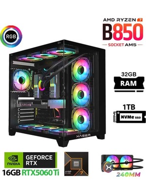 Xaser Lexus X690 Ryzen 7 7800X3D 32GB Ram 1tb M.2 Nvme SSD 16GB RTX5060 Ti Sıvı Soğutmalı Masaüstü Oyuncu Bilgisayarı