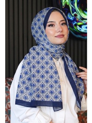 Afvente Geometrik Desen İndigo Soft Pamuk Şal