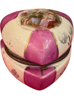 TT Fransız Eski Üretim Damgasız Porselen Bonboniyer Pirinç Menteşeli - 8 cm 6 cm Ölçülerinde