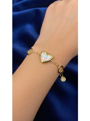 Sedef Kalp Gold Bileklik