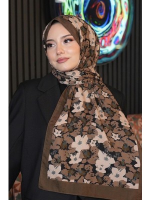 Afvente Yaprak Desen Çikolata Kahve Soft Pamuk Şal